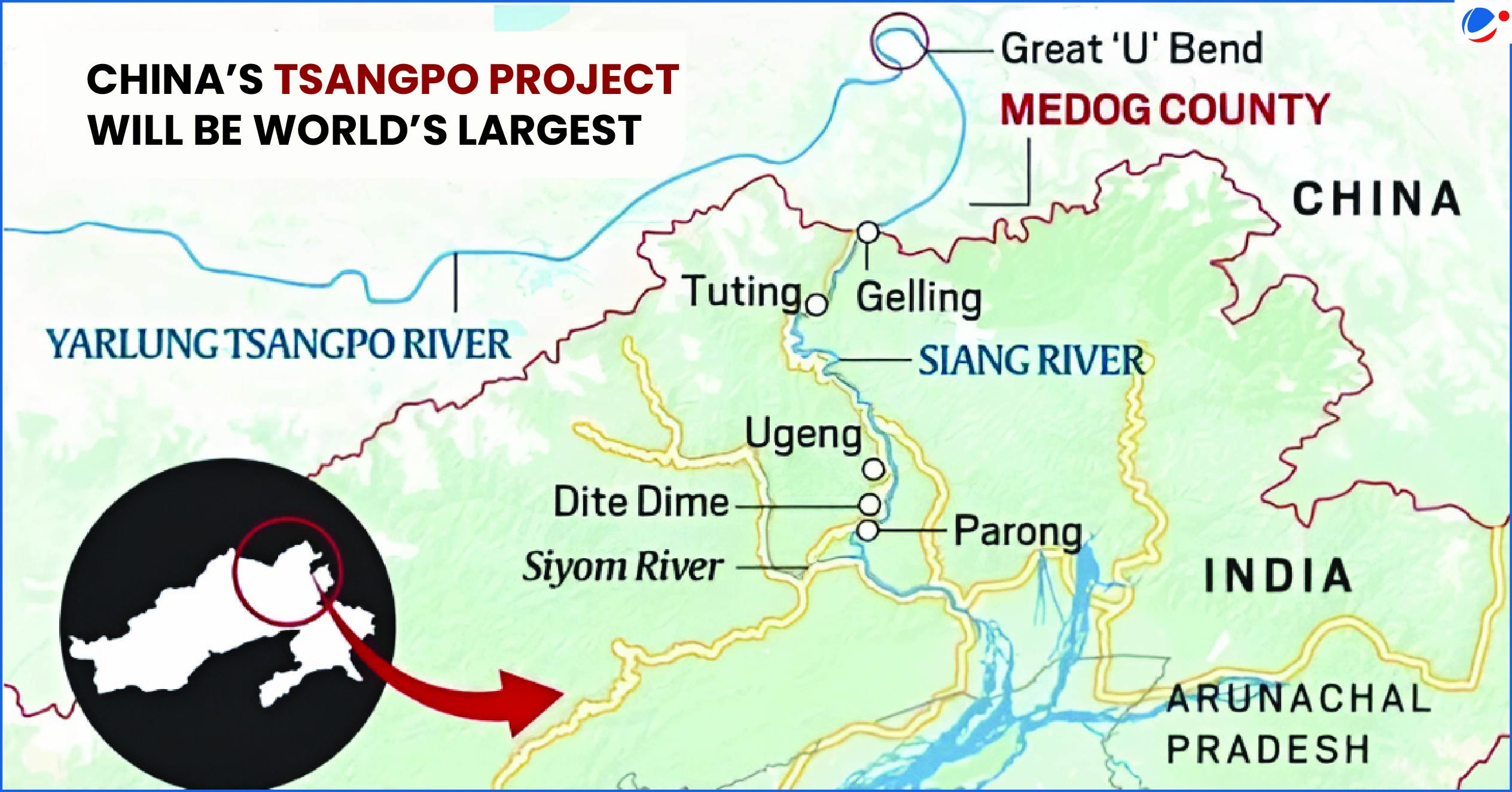 Map showing Yarlung Tsangpo River