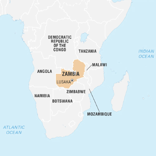 A map showing Zambia in the African Continent