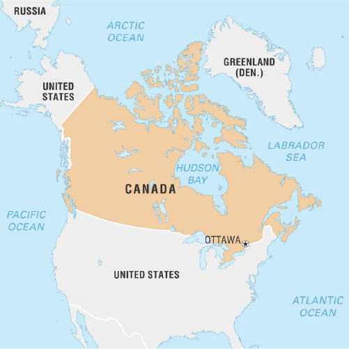 An infographic image providing a visual representation of Canada map. It shows Ottawa, the capital of Canada. 