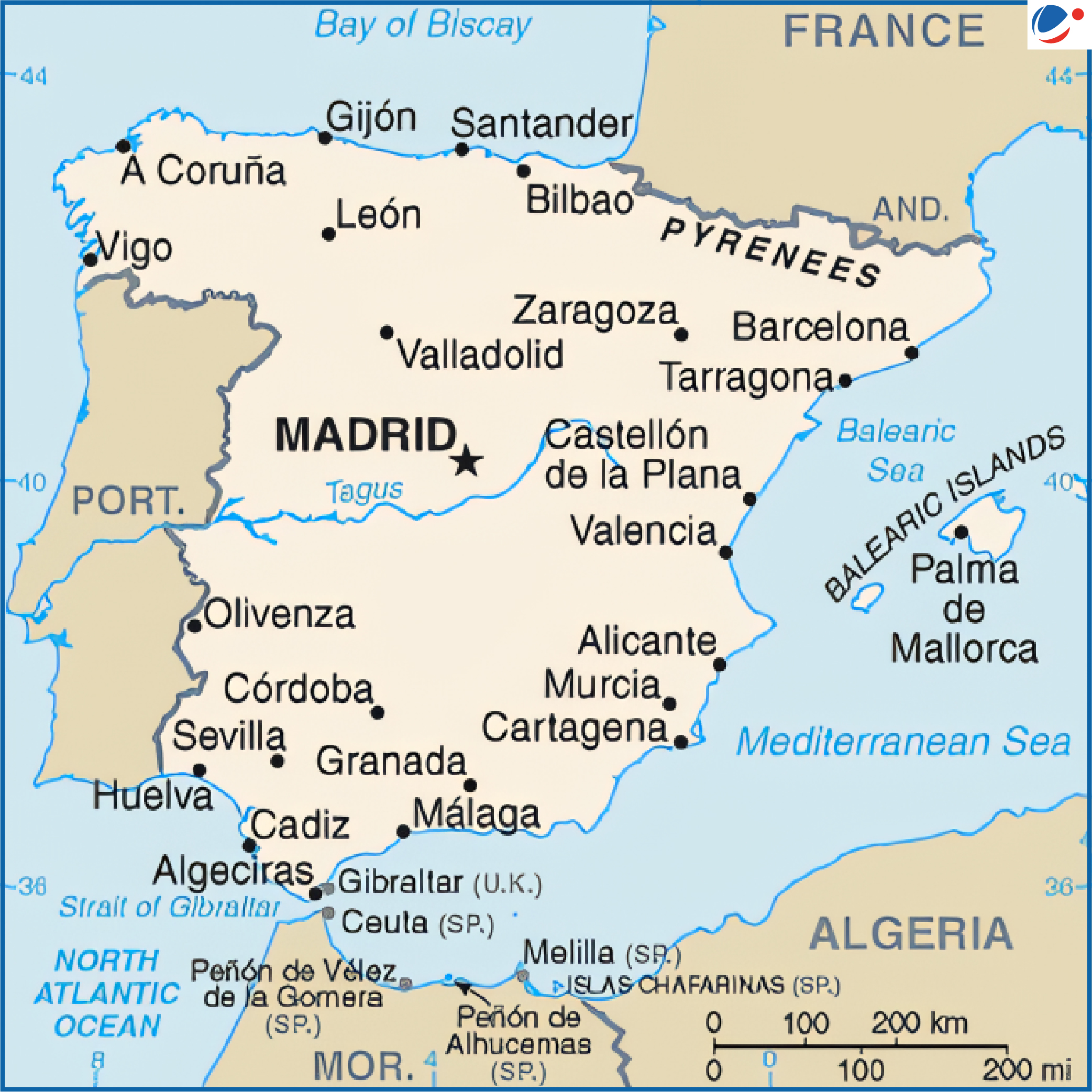Map showing location of Spain