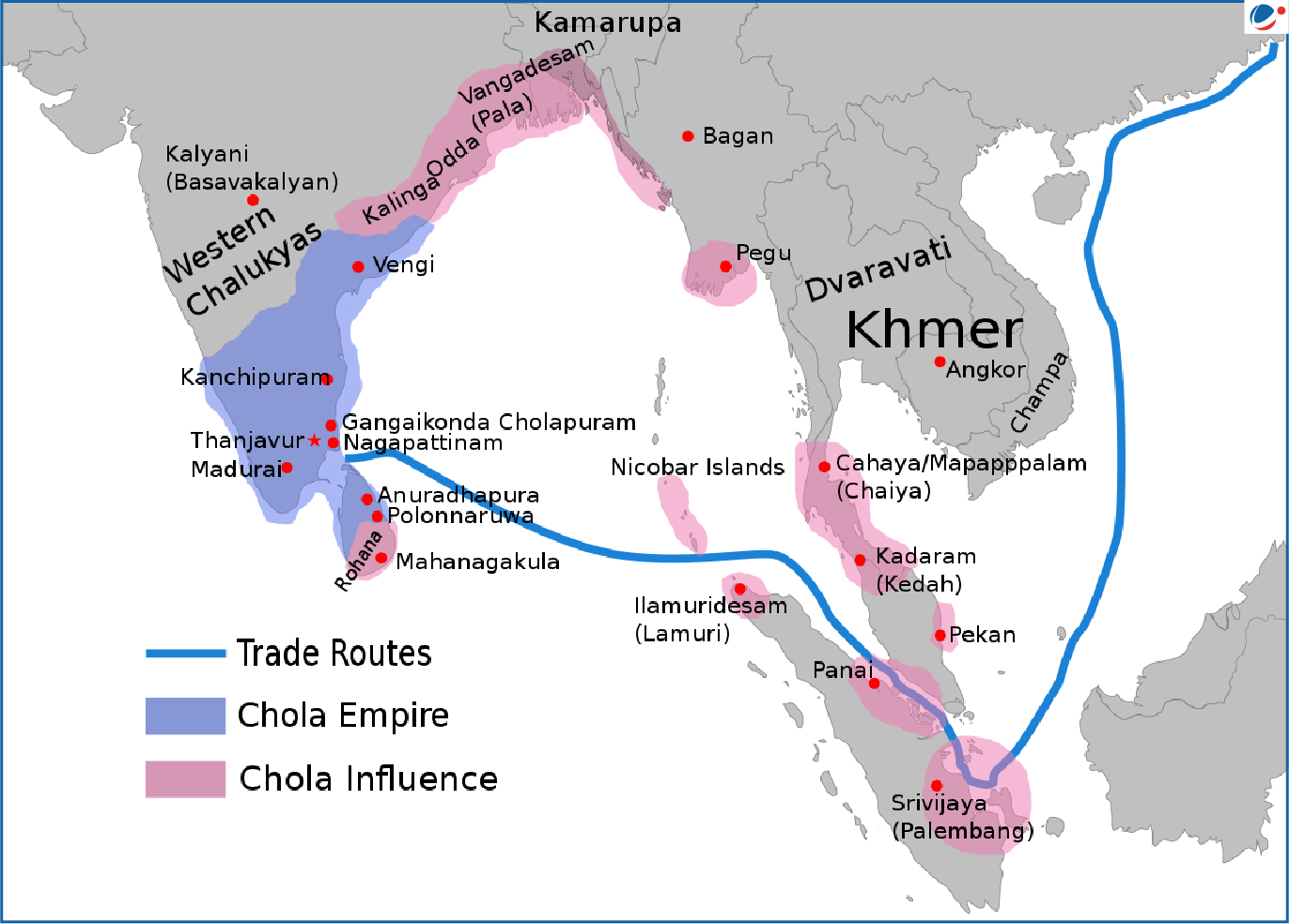 An image showing expanse and influence of Chola empire.