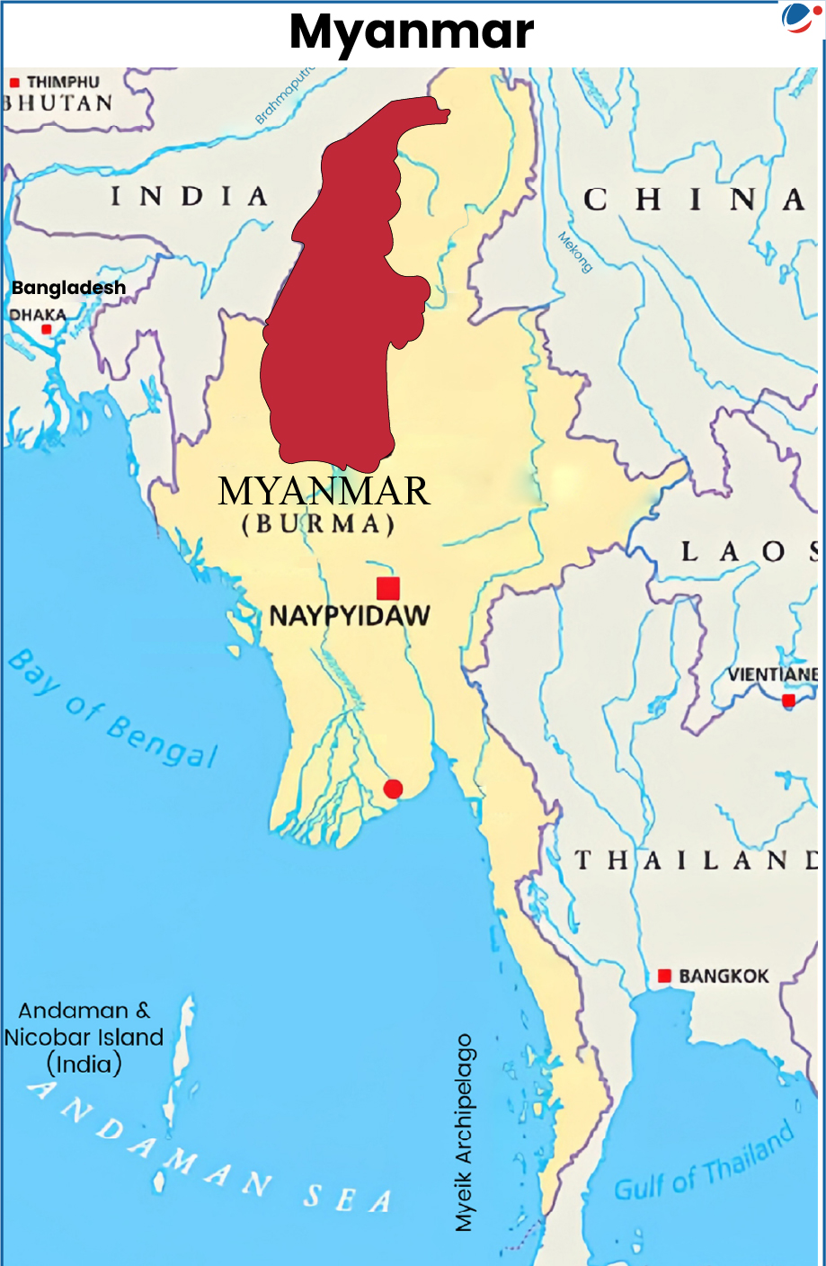 Description: A map of myanmar with red and yellow colors

AI-generated content may be incorrect.