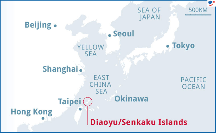 Map showing location of Senkaku Islands