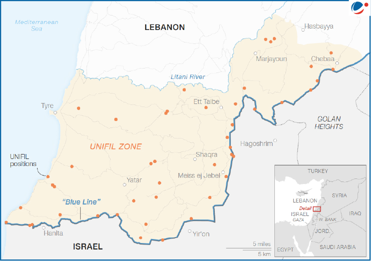 The below image shows the map for conflict between Isreal and Lebanon.