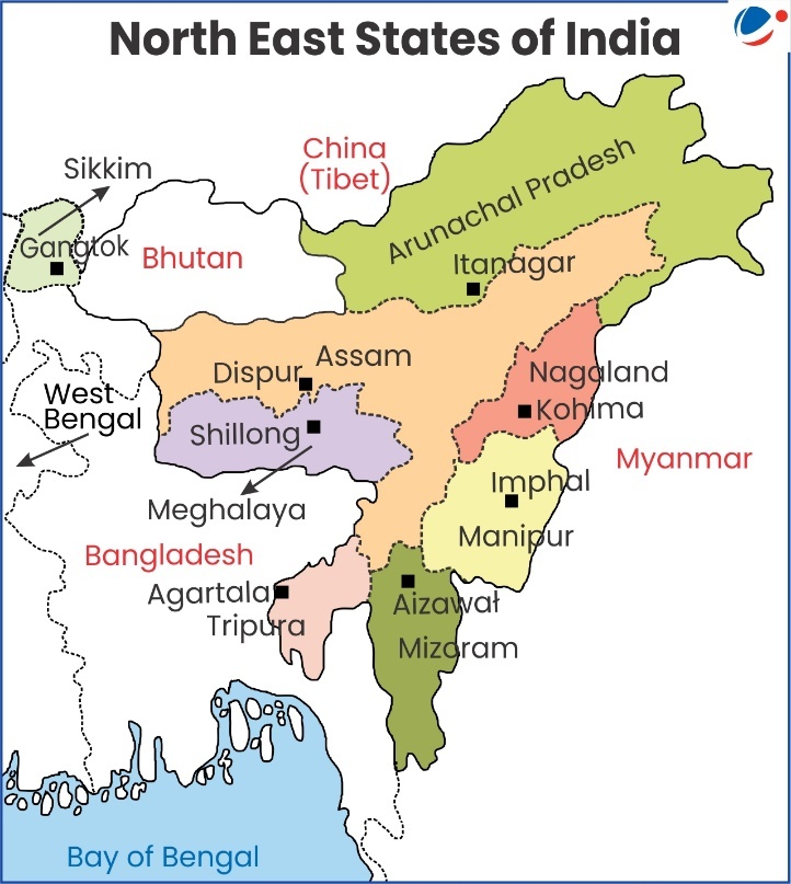 Description: A map of the north east states of india
AI-generated content may be incorrect.