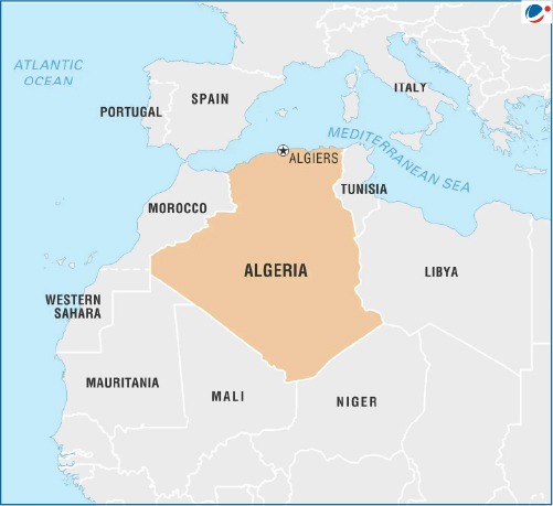 Map showing location of Algeria 