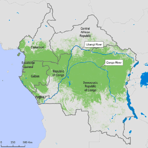 It show the Map of Western Africa, showcasing the Congo basin.