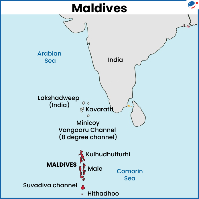 It shows map of India and Maldives.  