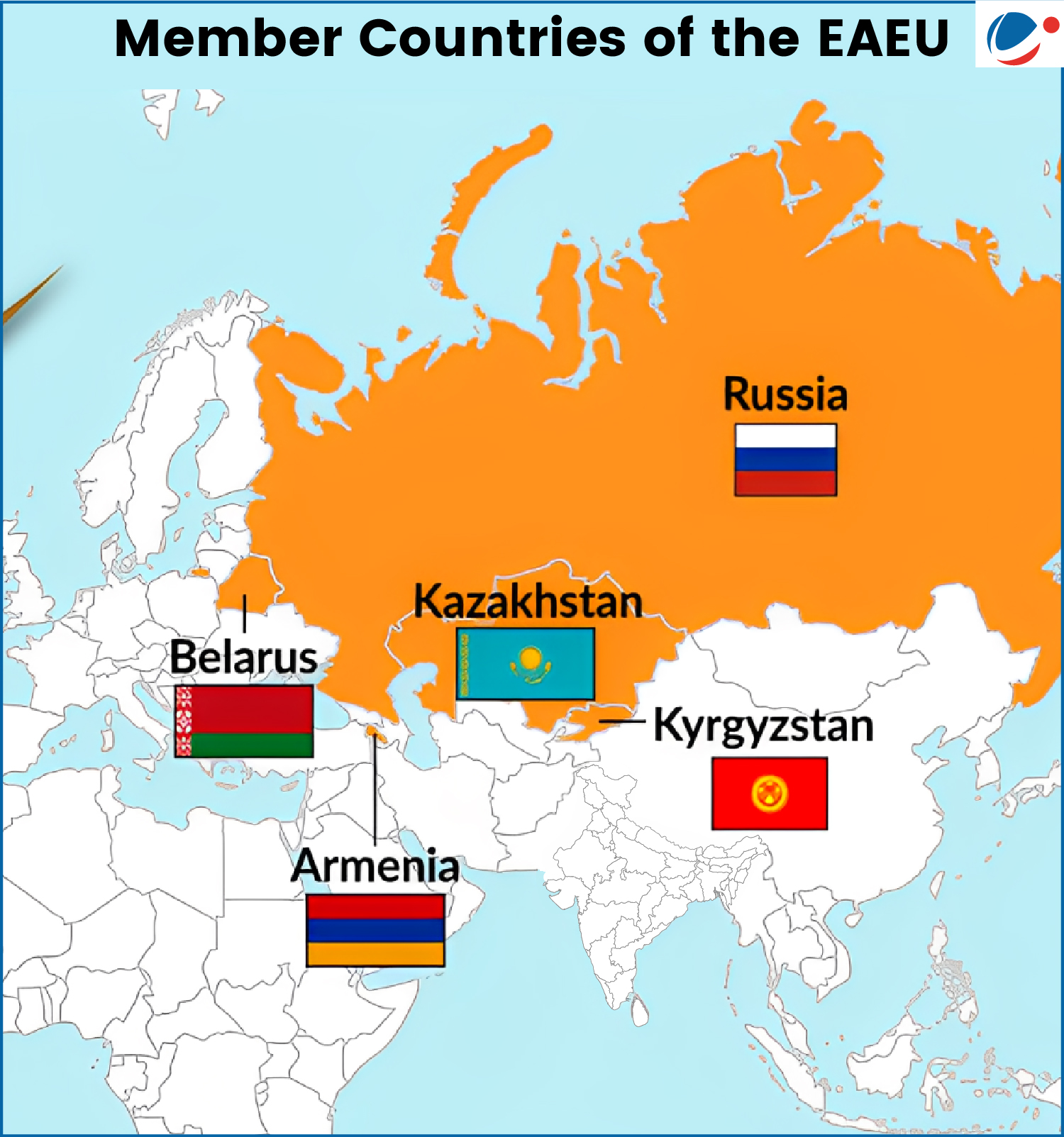 Map showing Member countries of EAEU
