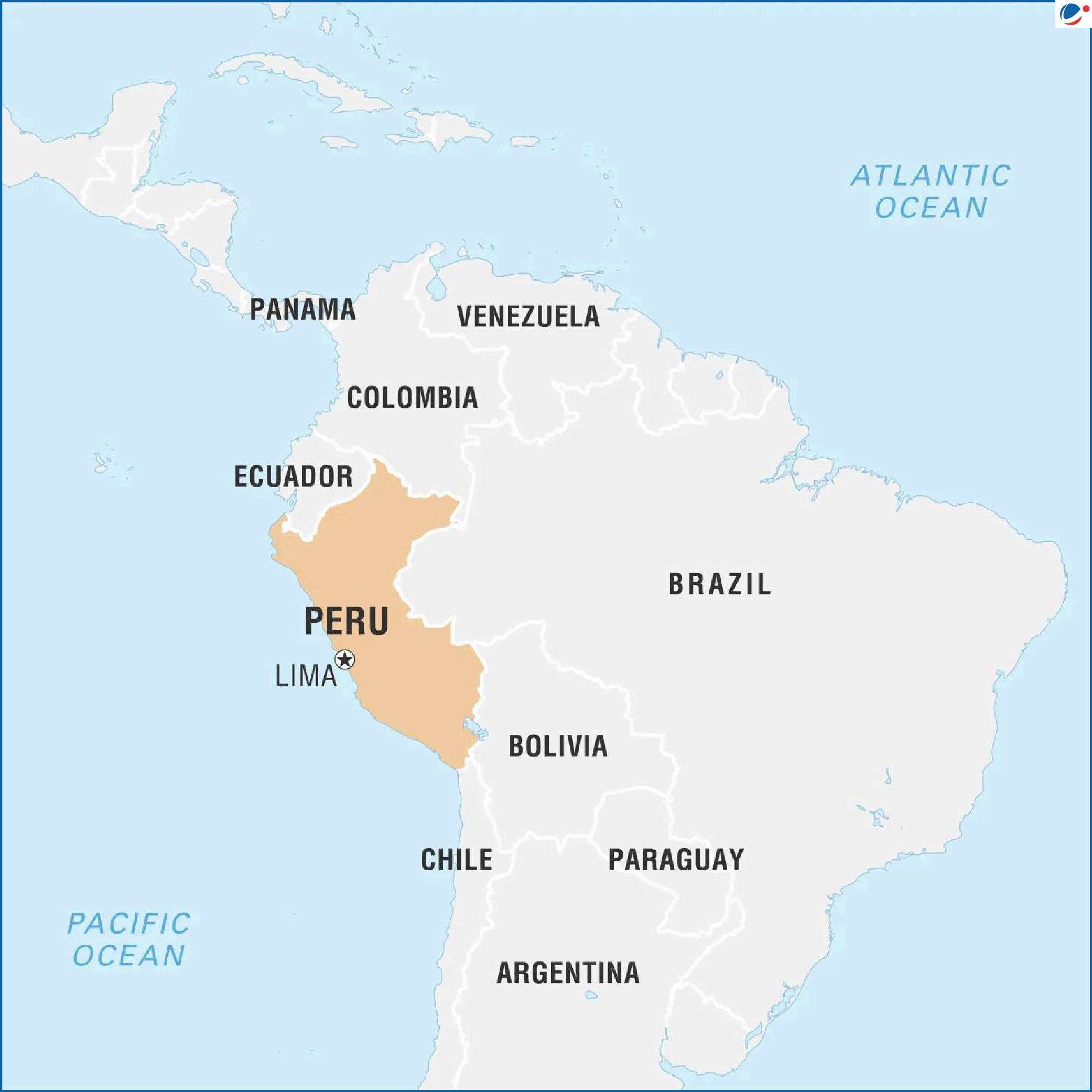 Map showing location of Peru