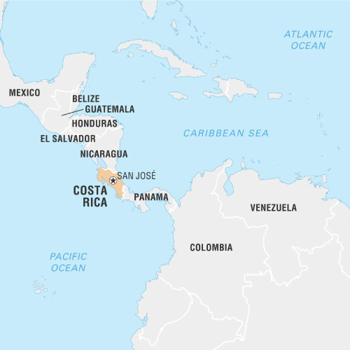 map showing location of Costa Rica with its neighborhood