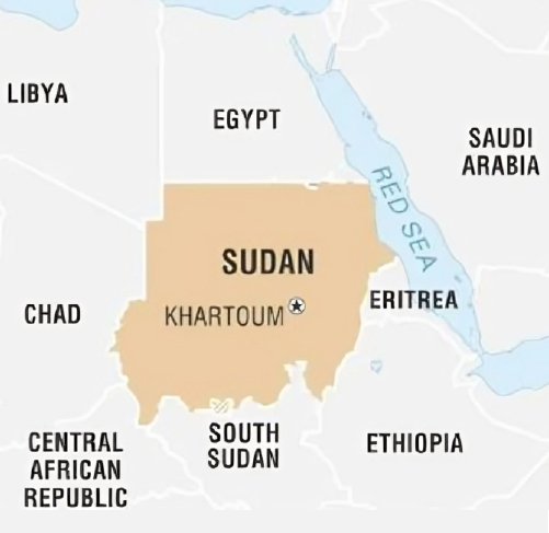 Map showing location of Sudan 