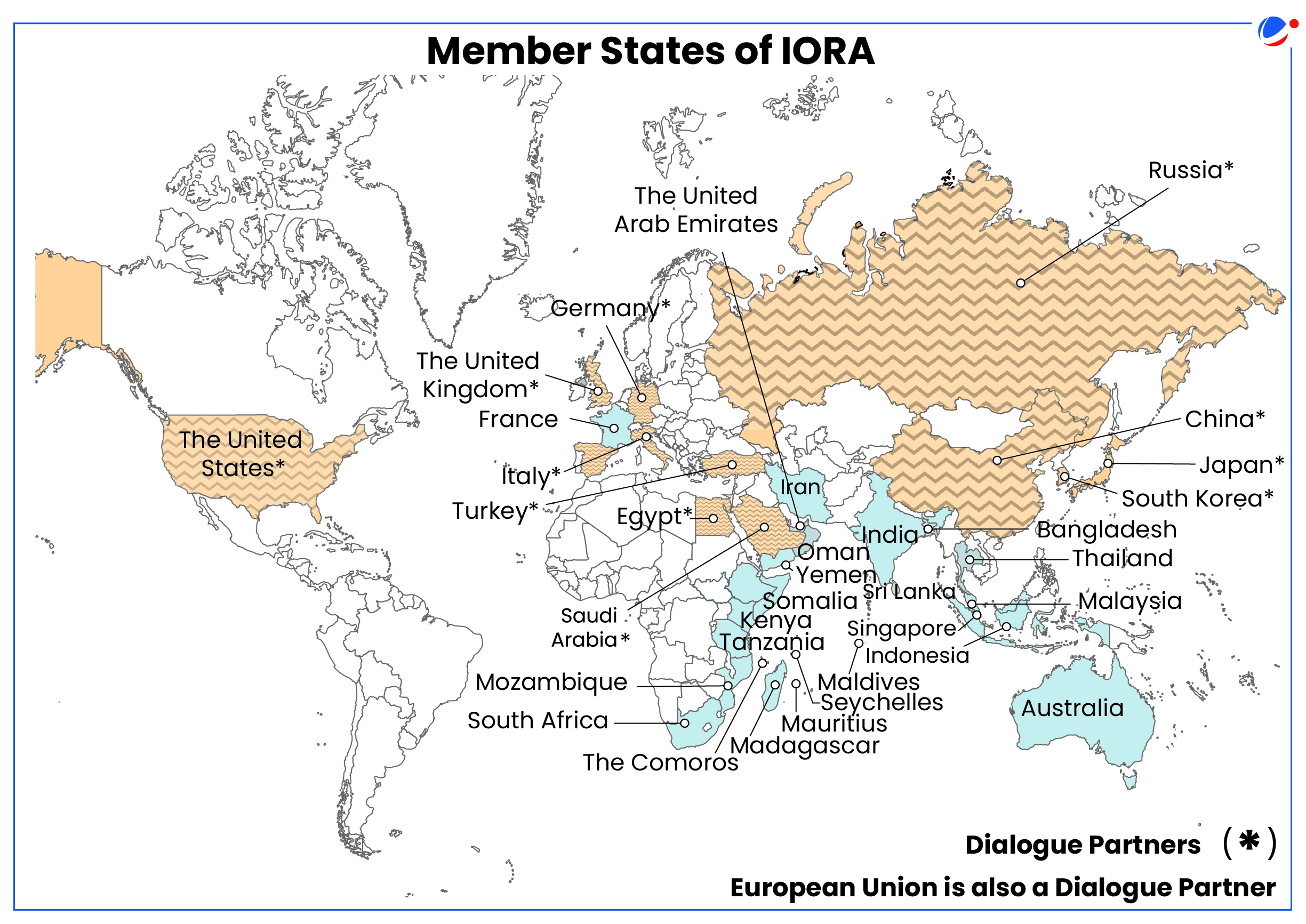 map of IORA member states and dialogue partners