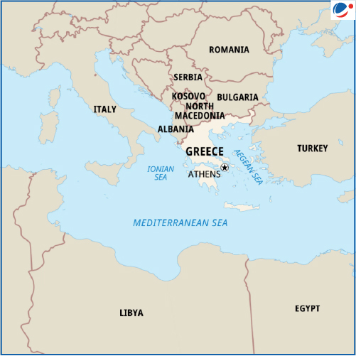 Map showing location of Greece 