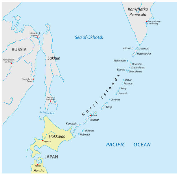 kuril islands map kuril islands vector map kuril islands stock illustrations