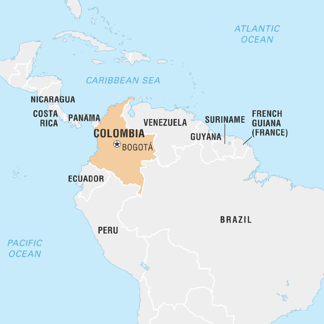 Map showing location of Colombia