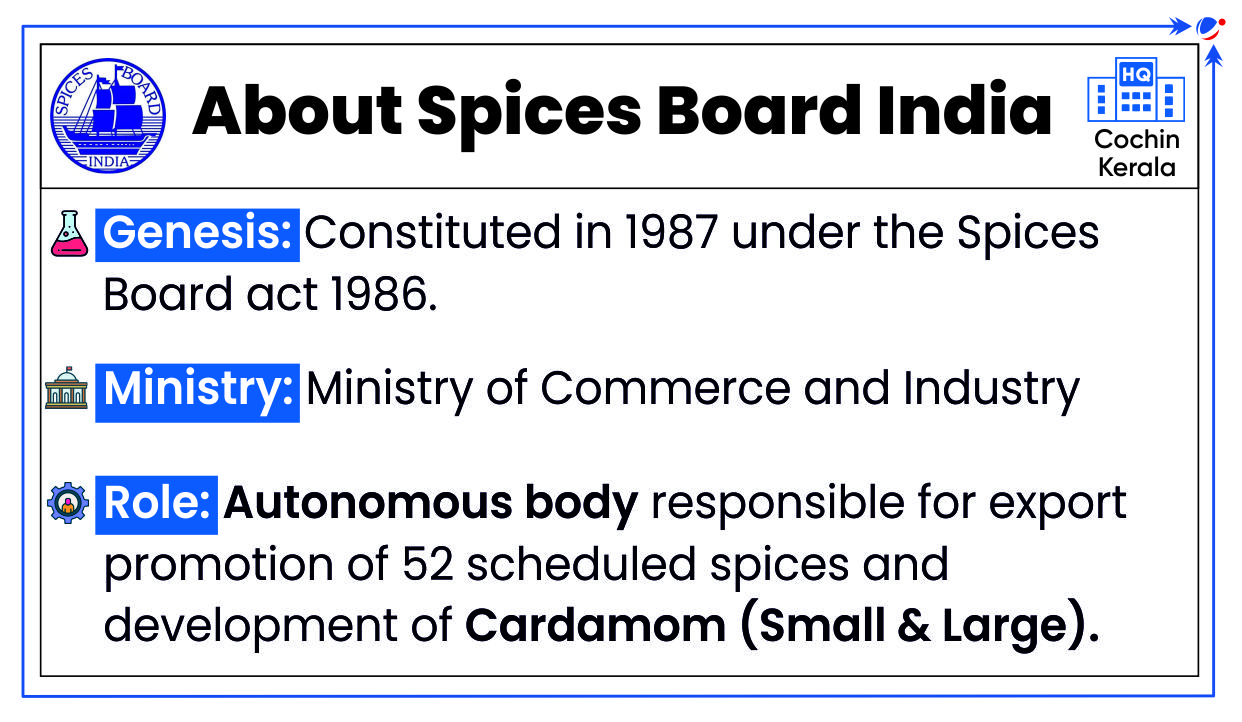 An infographic describing the genesis and role of the Spices Board of India.