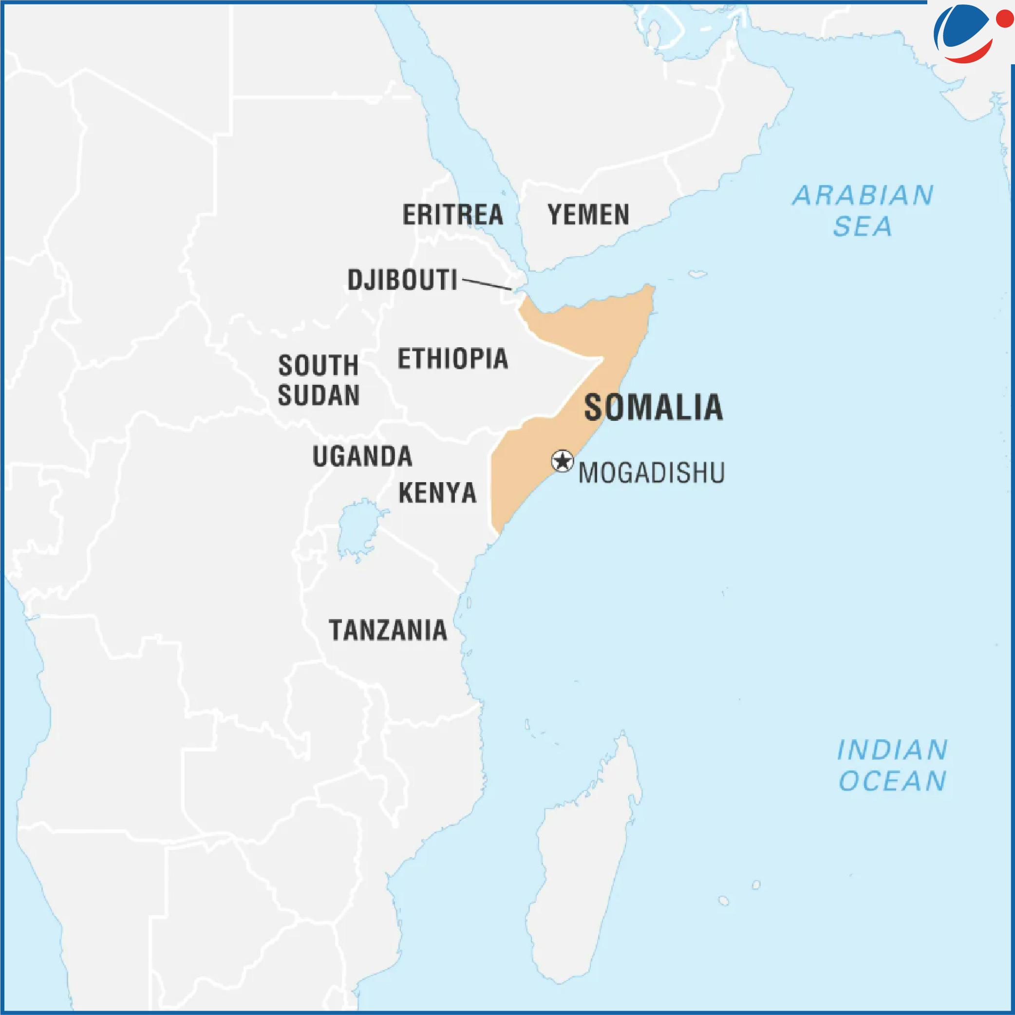 Map Showing location of Somalia 