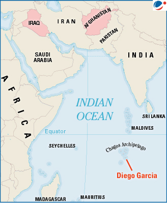 The map shows location of Diego Garcia.