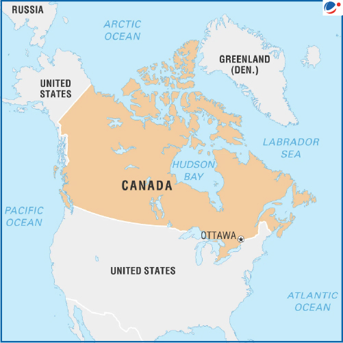 Map Showing location of Canada
