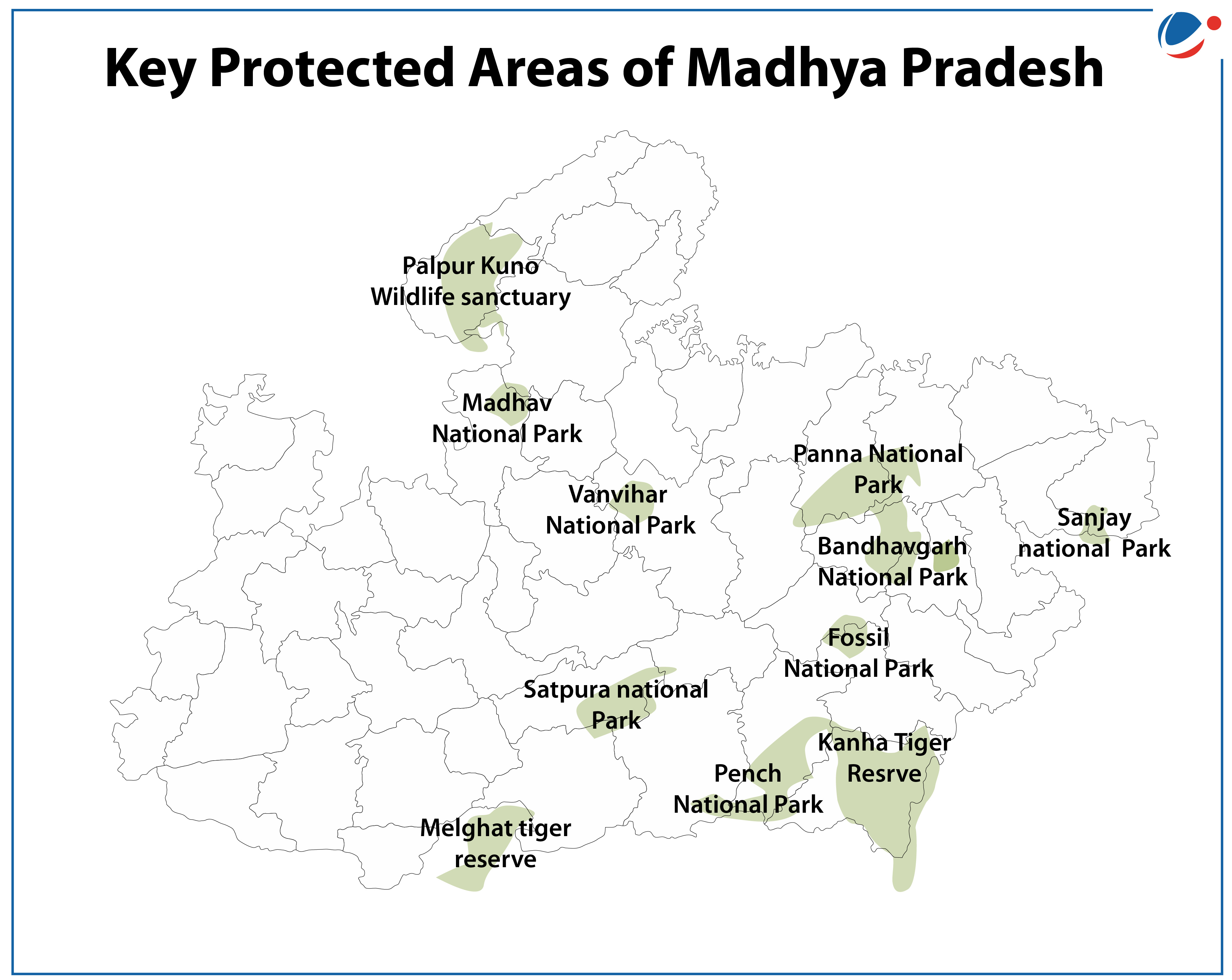 Map showing key protected areas of Madhya Pradesh