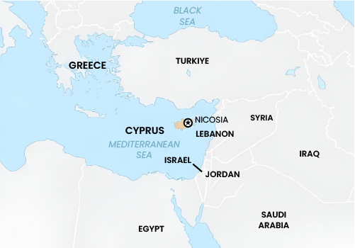 Map showing location of Cyprus