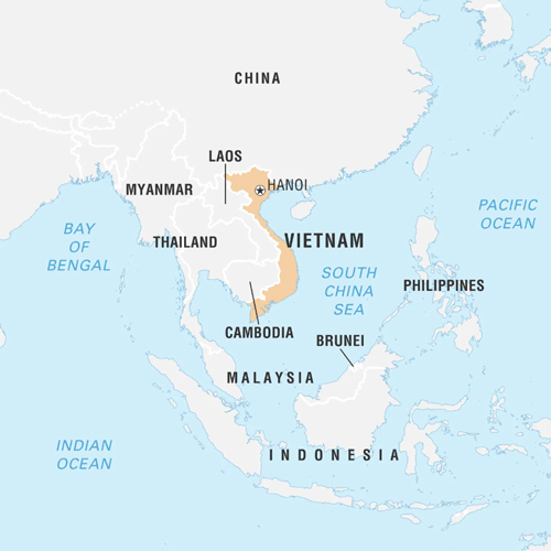 Infographic map showing Southeast Asian country Vietnam.