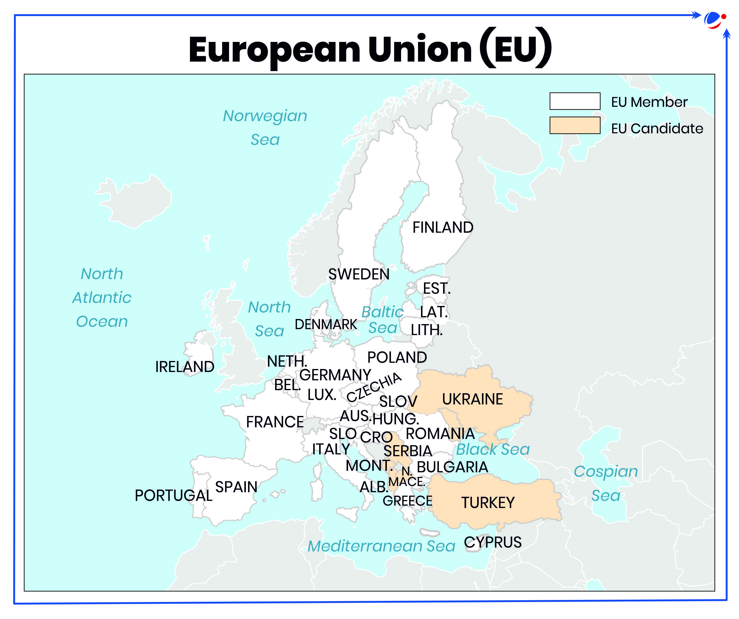 map specifying EU members