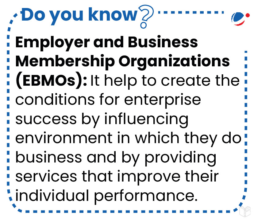 Do you know? Employer and Business Membership Organizations (EBMOs): It helps to create the conditions for enterprise success by influencing the environment in which they do business and by providing services that improve their individual performance.