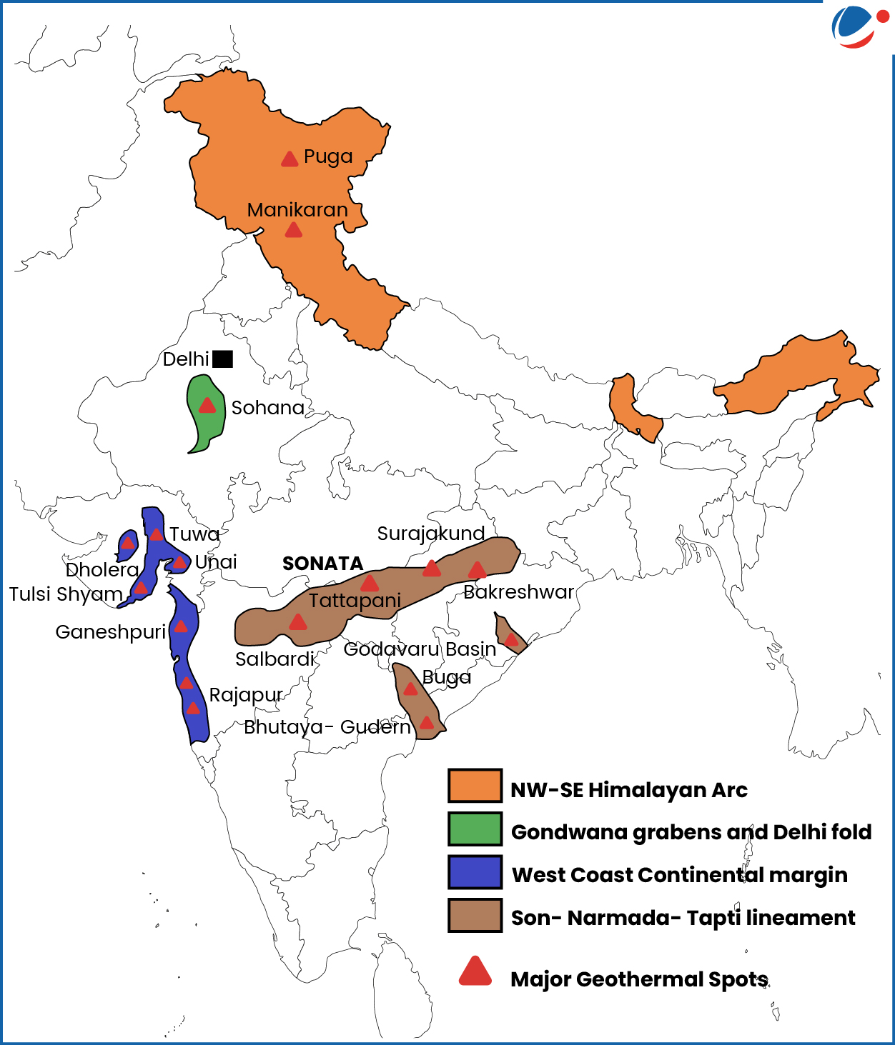 The below map is og Geothermal Location in India.