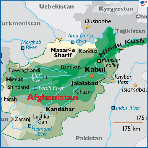 Map showing location of Afghanistan