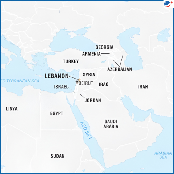 Map showing location of Lebanon