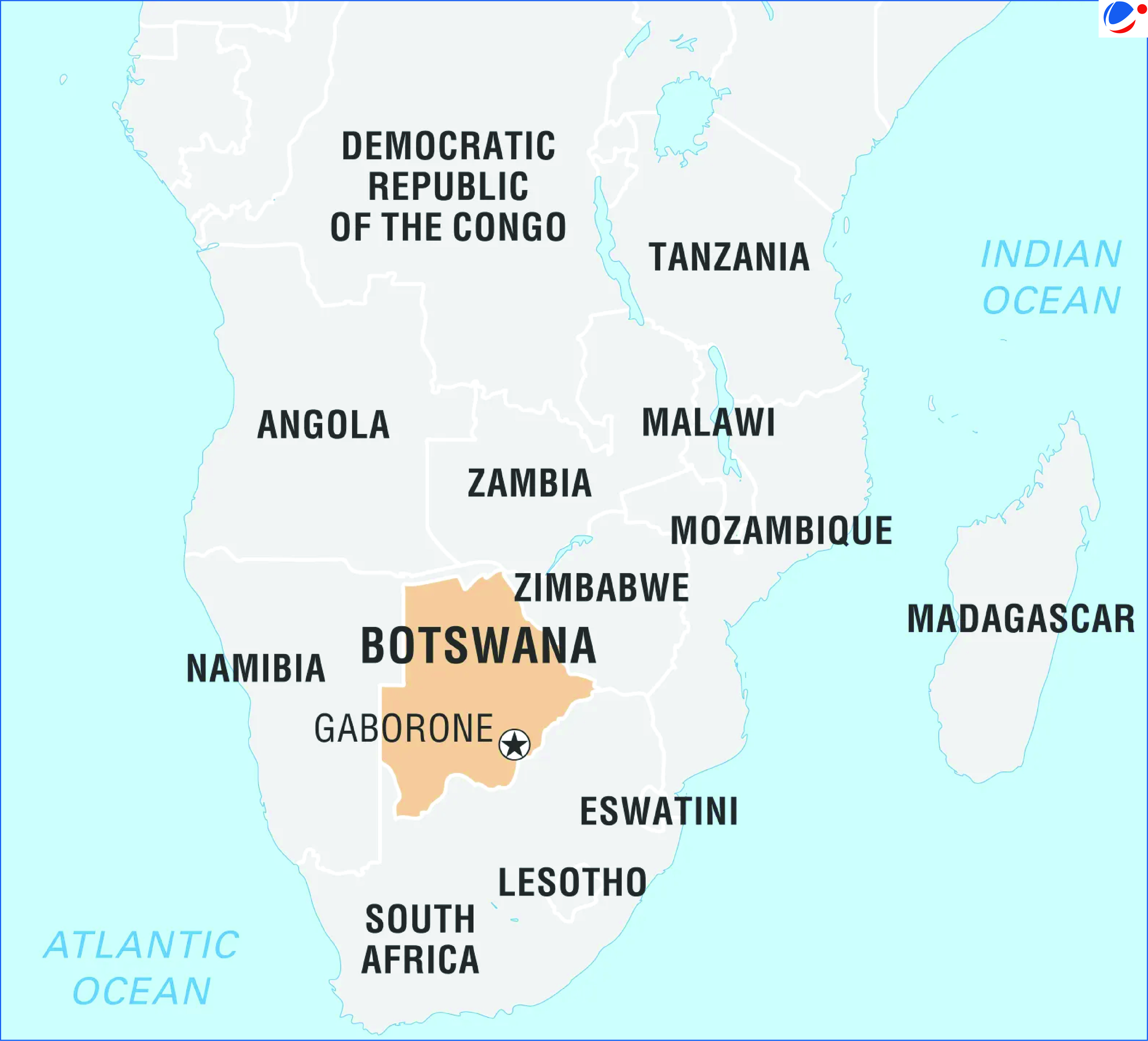 A map showing Botswana in Southern Africa.