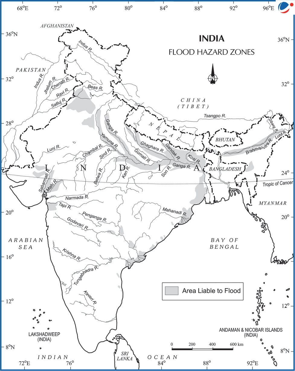Map showing flood Hazard Zone in India