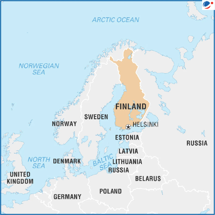 Map showing location of Finland 