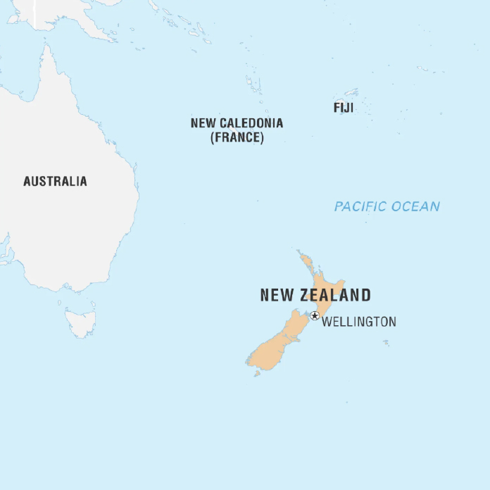 A map showing New Zealand