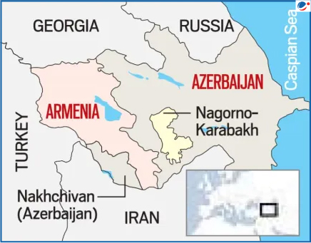 Map showing location of Nagorno-Karabakh