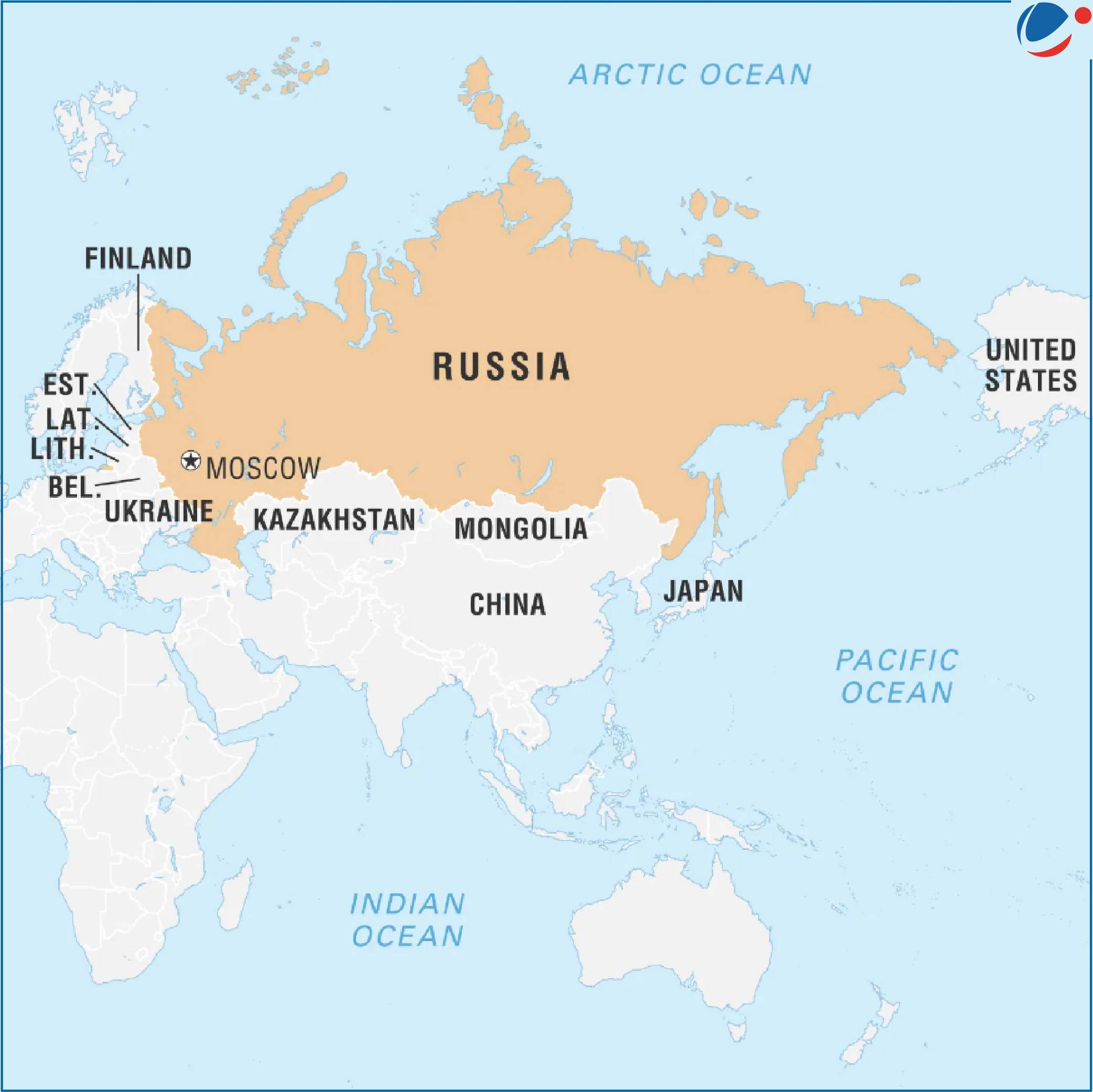 The image show the Russia map along with neighbouring countries.