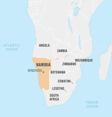 Map showing location of Namibia 