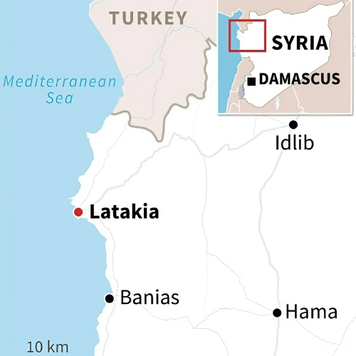 Map highlighting Latakia Port in Syria.