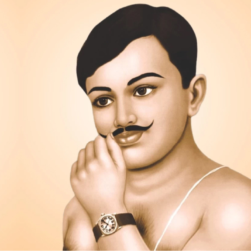 Chandrasekhar Azad with a mustache and watch, looking directly at the camera.