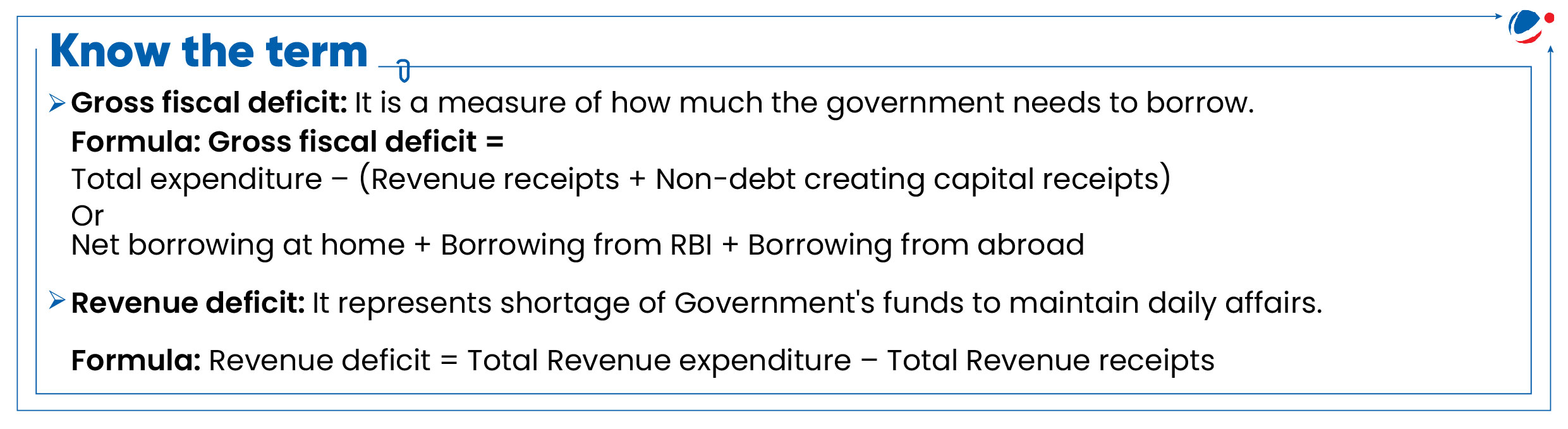 Infographic detailing information about Gross Fiscal Deficit and Revenue Deficit