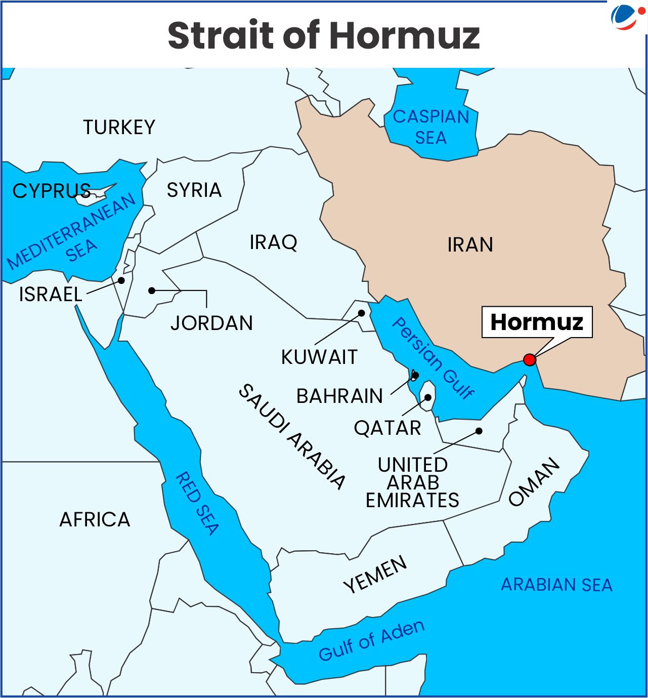 Map showing location of Strait of Hormuz