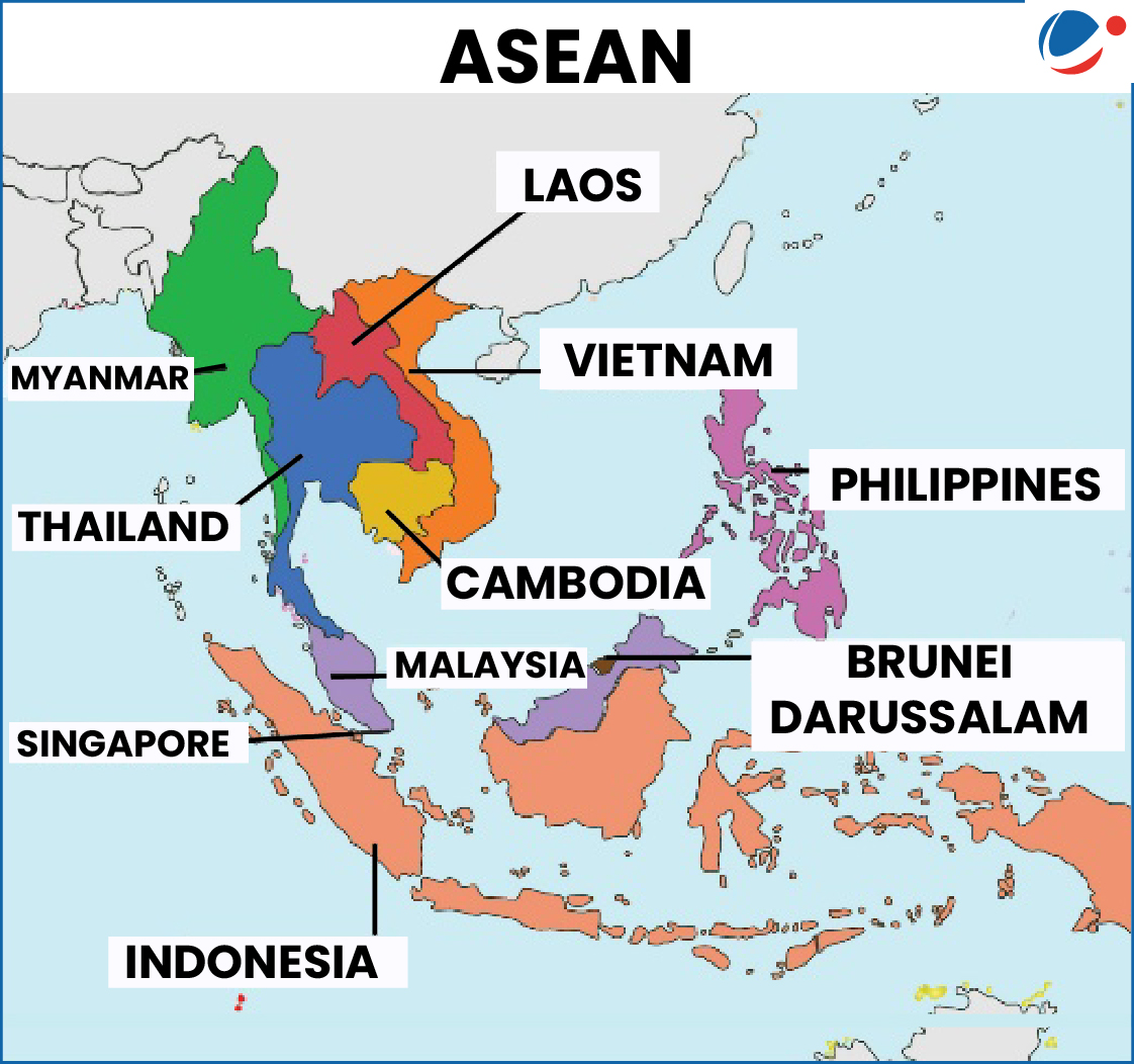 A map of the countries in ASEAN