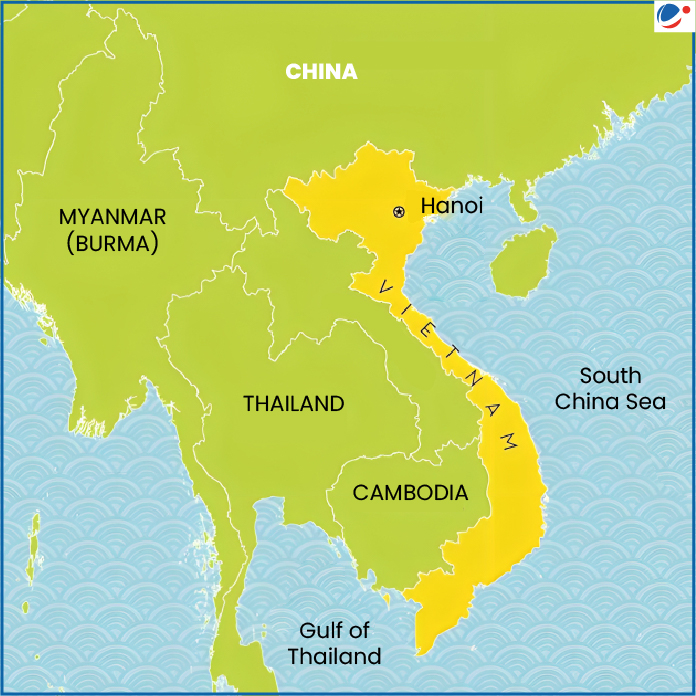 Map showing location of Vietnam