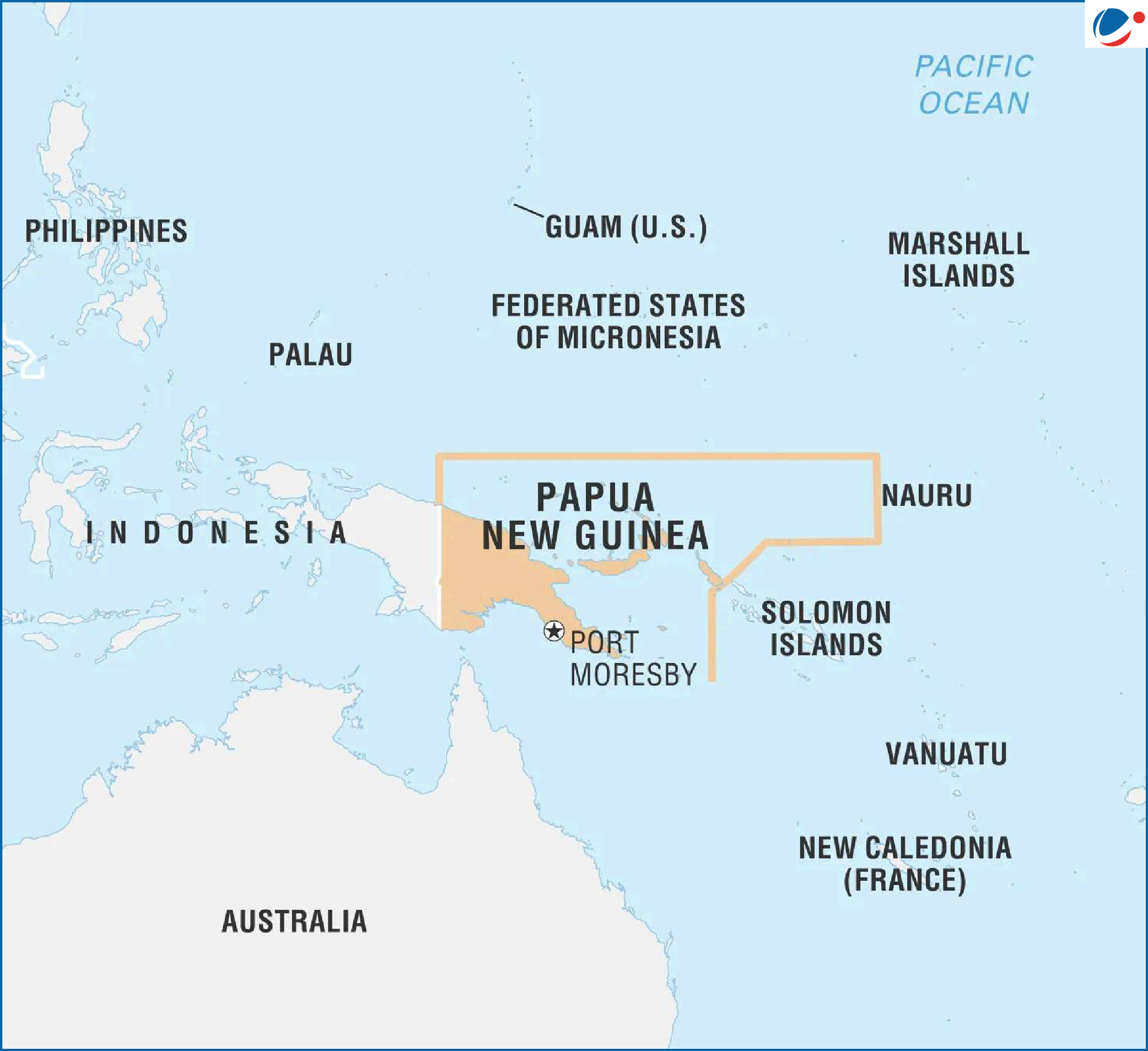 Map showing location of Papua New Guinea