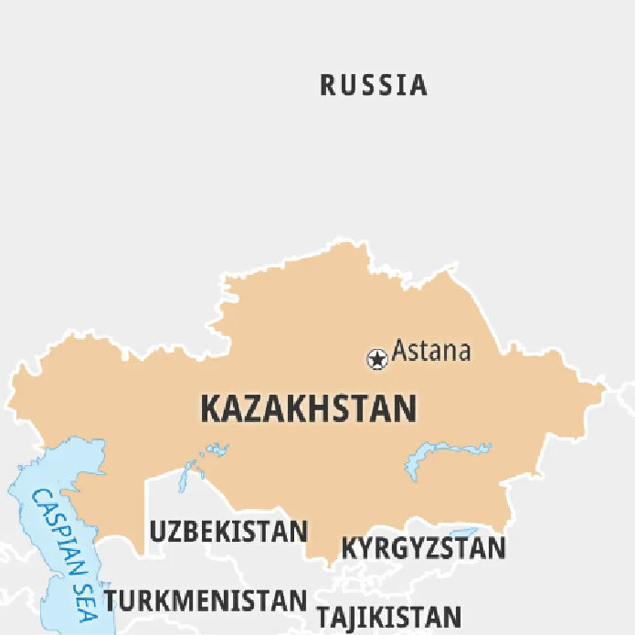 A map showing the location of Kazakhstan in Central Asia