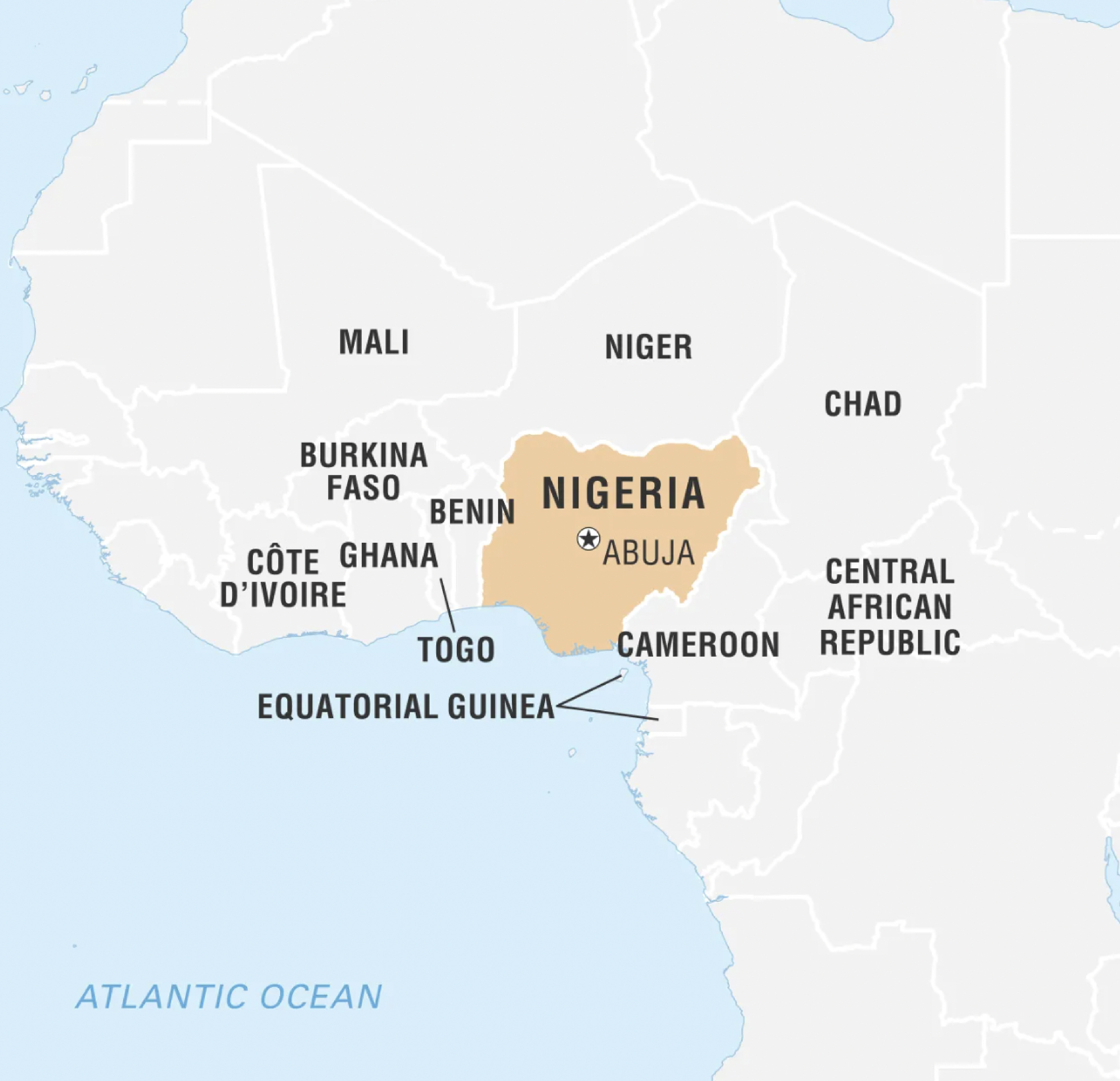 A detailed map of Nigeria highlighting the country's geographical location within Africa.