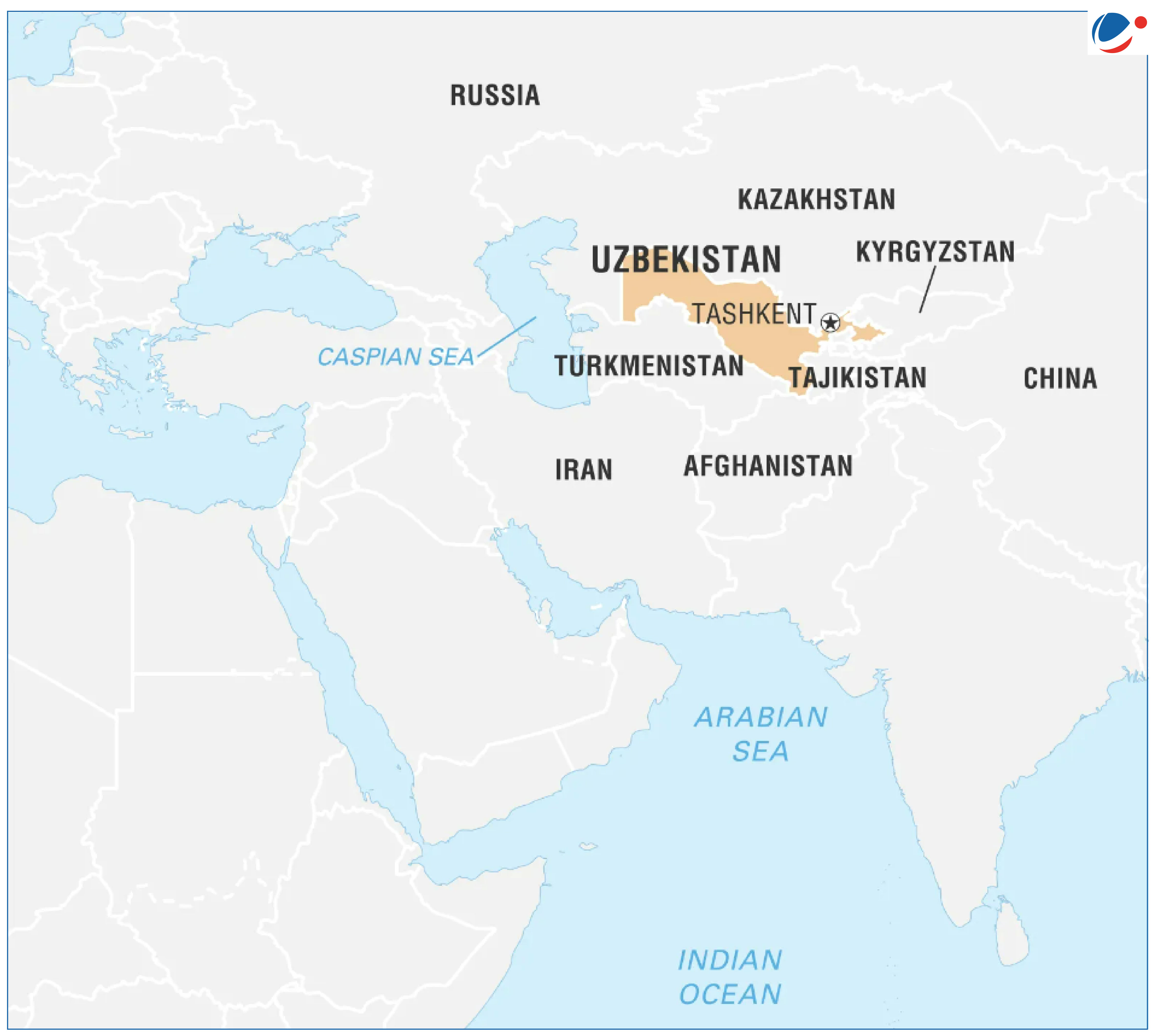 A comprehensive map of Uzbekistan, displaying its political boundaries.