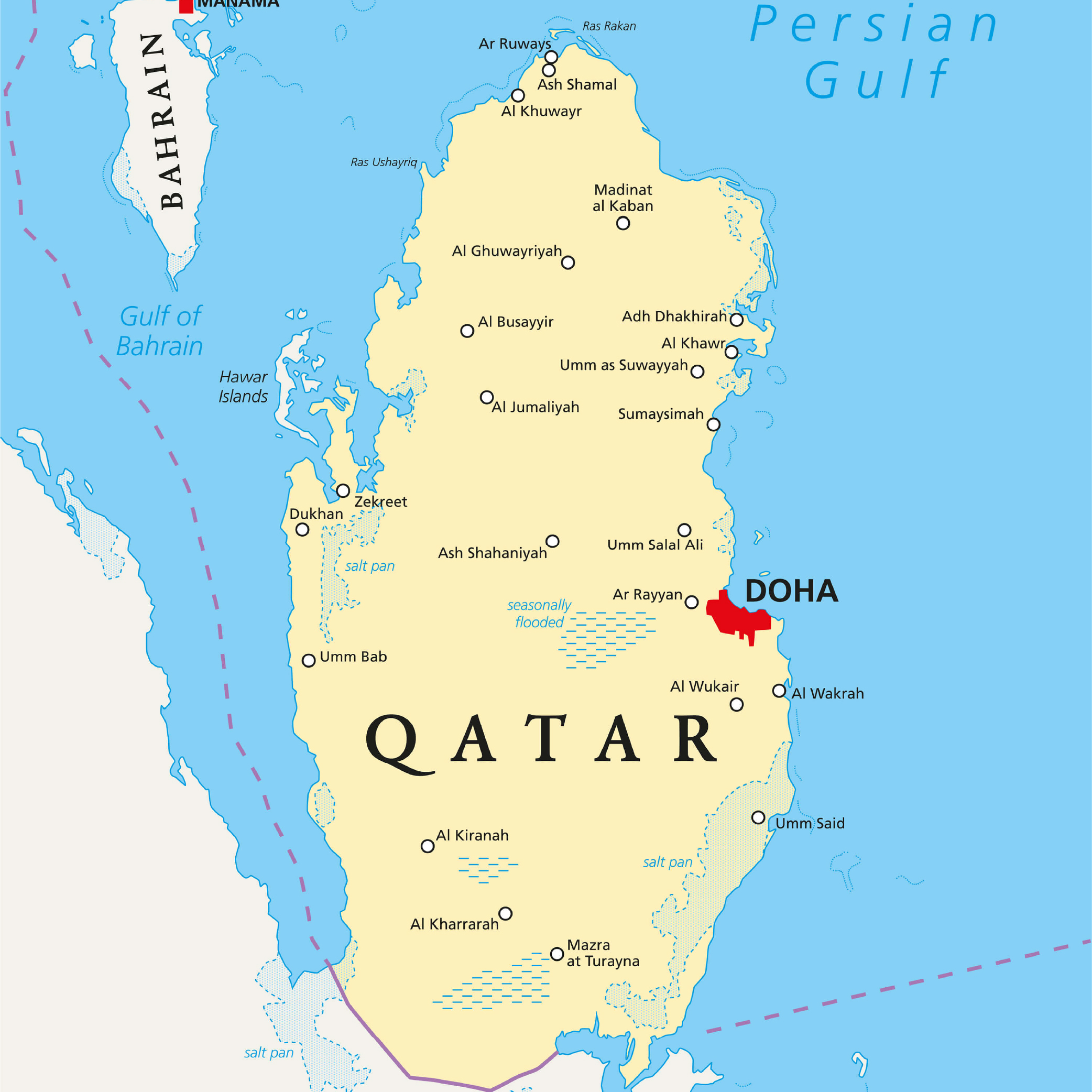 The map show the qatar and sorrounding areas.